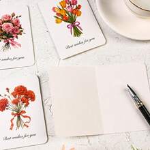 6 Pcs Premium Floral Greeting Cards Set With 6 Envelopes & 6 Seal Stickers, Handwriteable DIY Blank Note Cards For Holiday Gift Party Invitation Wedding Decor Stationery Supplies - Flower - View 8