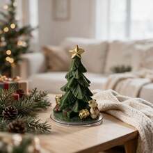 Christmas Tree Shaped Decorative Candle, 3D Sculpted Wax Ornament With Bear & Gift Box Detail, Aesthetic Tabletop Decoration For Xmas Holiday Party Home Decor Gift - 1PC - View 7