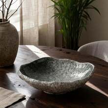 9.5" Wabi-Sabi Decorative Bowl, Irregular Moss Green Glazed Ceramic Catchall Bowl For Keys And Wallet, Stone Texture Centerpiece Table Bowl For Entryway, Living Room And Coffee Table Decor - Painted - View 4