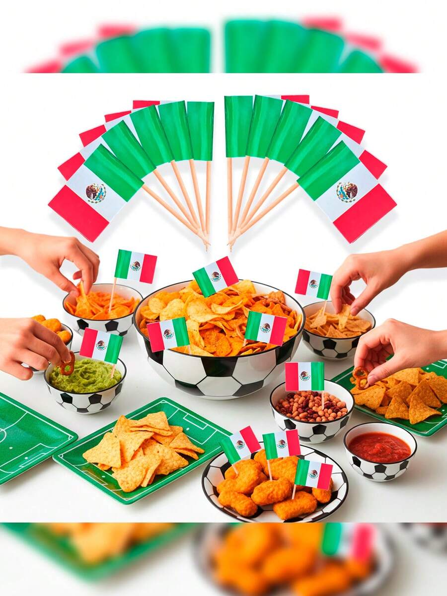 100 Palillos Cocteleros Bandera México Bocadillos Chef Snack, Palillos para Platillos, Anotjos Mexicanos GRUPO CARNAVALLIA