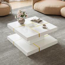 Minimalist Coffee Table / Two-Tier Coffee Table Made Of Particle Board / Open Storage Top And Bottom / With A Groove In The Middle / Easy To Clean / Suitable For Living Room, Study / White - White - View 6
