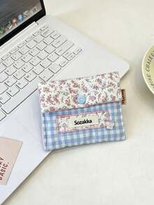 1pc Gingham Floral Fabric Sanitary Pad Storage Bag, Snap Button Closure Portable Period Pouch, Mini Travel Organizer For Student Girls, Hold Napkins Lipstick Small Accessories For Daily Outing Storage Bag - Multicolor - View 12