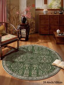 1pc Green Vintage Round Living Room Rug, Suitable For Kitchen, Dining Room, Bedroom, Room Holiday Decor, Indoor/Outdoor, Office, Lobby, Anti-Slip Doormat, Bathroom Rug, Hallway, Study Gaming Area Rug - Olive Green - View 17