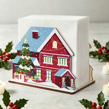 2styles Christmas Wooden Napkin Holder, Santa Claus & Winter House Pattern Desktop Tissue Storage Rack, Xmas Dining Table Centerpiece, Festive Home Party Decor, Christmas Gift - One Size - View 4
