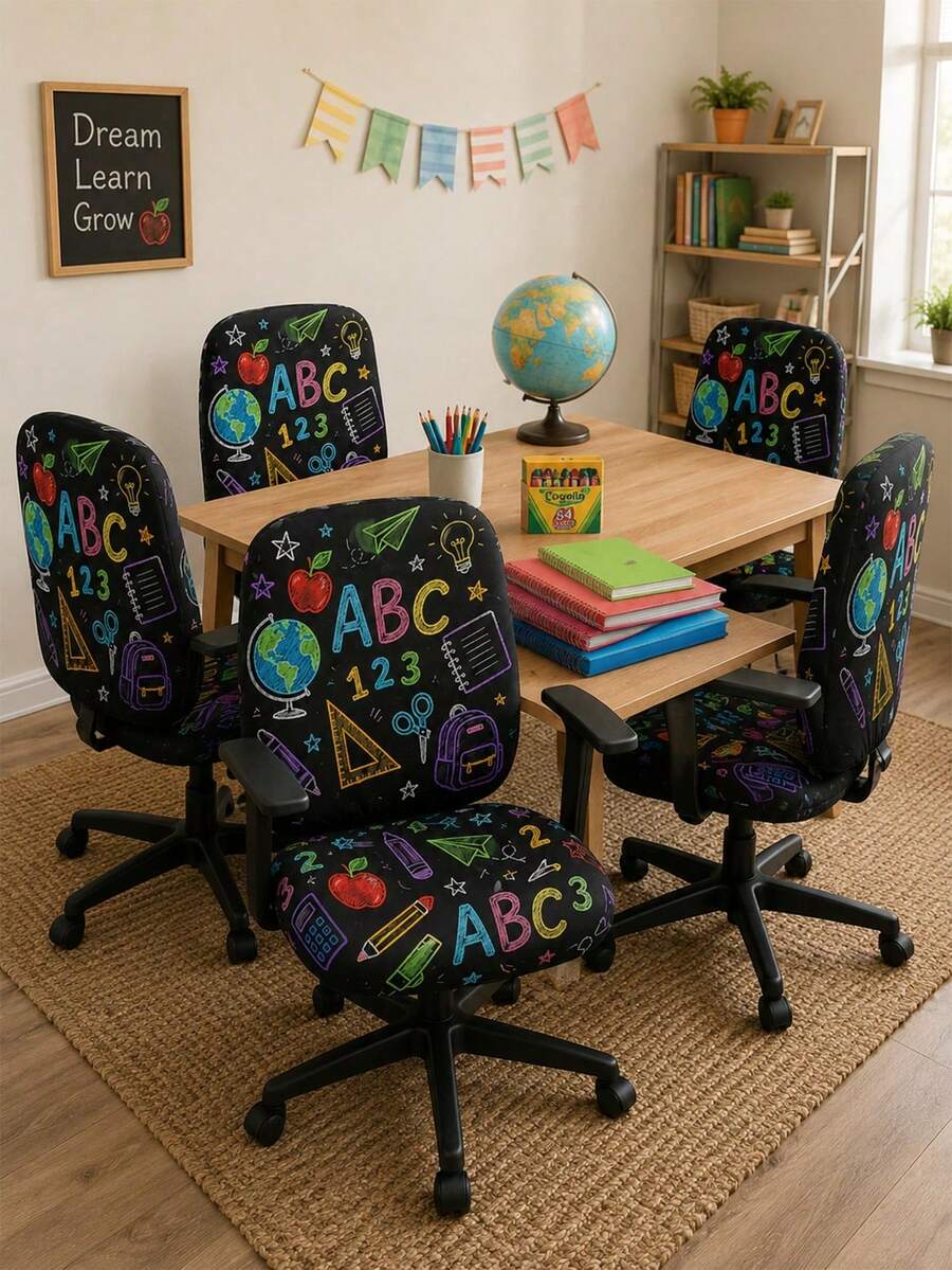 Funda Protectora para Silla Estampado ABC, decoración aula y oficina - Multicolor - Ver 1