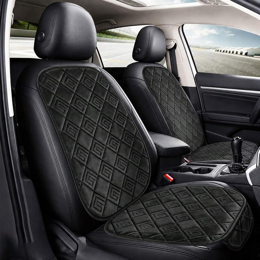 New Front Row Single Seat Car Cushion, Featuring Exquisite Ruyi Square Design, Single Seat Suitable For Front Row, Plush Material, Comfortable And Warm, Easy Installation, All-Season Use, Compatible With Multiple Car Models - Ruyi Checkered Pattern - View 1