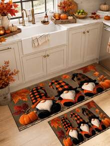 1pc Gnome Pattern Kitchen Mat, Autumn Country Farmhouse Style, Anti-Slip And Wear-Resistant Design, Suitable For Autumn, Thanksgiving, Harvest Celebration, Kitchen, Entryway And Home Decor - Multicolor - View 3