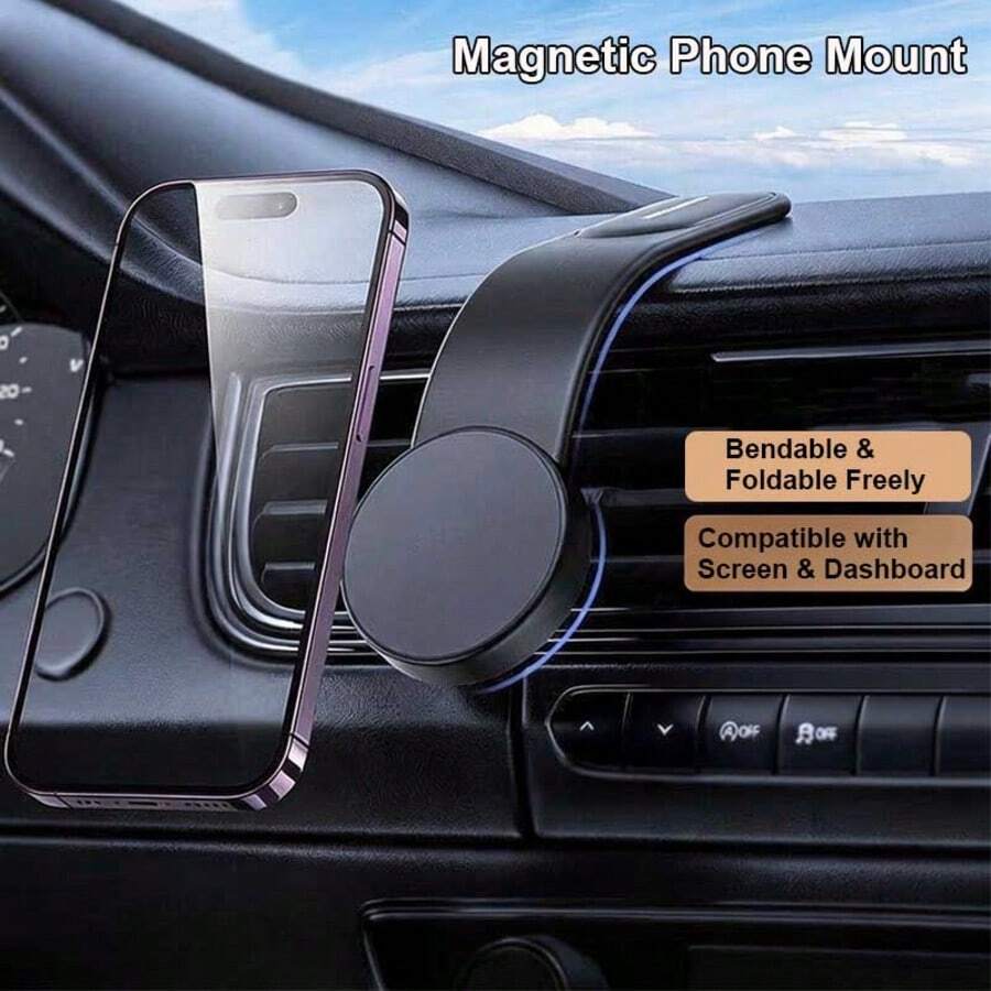 1pc Universal Car Dashboard Magnetic Phone Holder, Black, Strong Magnetic Adsorption, Stable And Anti-Drop, Foldable Navigation Phone Mount - One Size Fits All - View 1