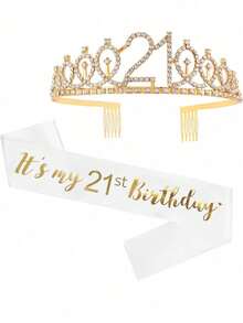 「My 21st Birthday」生日肩帶與水鑽皇冠－21歲生日肩帶、生日女孩肩帶、生日派對禮物、用品與裝飾 - 彩色 - 查看 7
