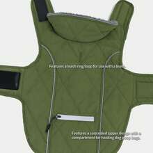 Winter Warm Dog Jacket With Reflective Quilted Strip, Equipped With Hidden Zipper Pocket And Adjustable Buckle, Suitable For Small And Medium Sized Dogs In Cold Weather Clothing - Dark Green - View 4