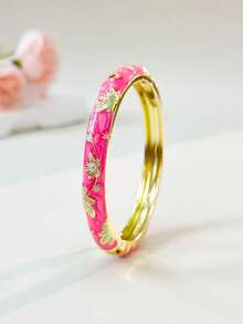 1pc Fashion Vintage Style Gold Floral Pattern Enamel Bracelet, Gold Bracelet, Girls' Jewelry, Suitable For Girls And Women's Jewelry Accessories Bracelet, (Handmade Product, Slight Color Difference May Occur) Daily Wear Holiday Gift, Halloween, Thanksgiving, Christmas, Mother's Day, Valentine's Day, Birthday Gift - Multicolor - View 5