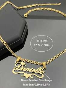 Customized Stainless Steel Necklace In Street Hip-Hop Style, Can Be Engraved With Exclusive English Name, Suitable For Fashionistas To Wear Daily, Attend Parties, Banquets, Music Festivals And Other Occasions, Also Can Be Used As Jewelry Accessory. It Is A Surprise Gift For Christmas, Thanksgiving And Birthday. - Yellow Gold - View 4