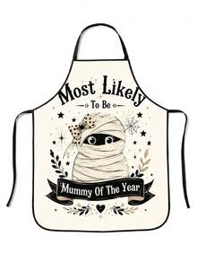 1pc Halloween Themed Apron, Vintage American Halloween Slogan Print, Polyester, 55*68cm, Home Cooking Baking Anti-Stain Apron, Halloween Party Kitchen Gift Workwear - Multicolor - View 12