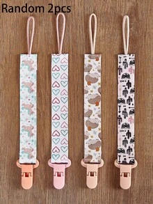 1/2/3/4/6pcs Rantai Empeng Bermotif Dua Sisi, Tali Gantungan Klip Empeng Bayi Perempuan, Tali Empeng Anti Jatuh dengan Klip, Tali Gantungan Mainan Kunyah - MultiWarna - View 12