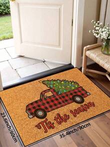 1pc Funny Christmas Truck & Christmas Tree Print Welcome Door Mat, Holiday Atmosphere Decor For Patio, Winter Outdoor Garden Welcome Mat, Home Decor - Mustard Yellow - View 10