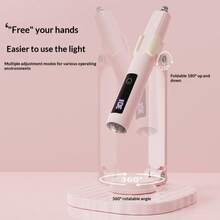 3-In-1Short LED Strip Light With Display + Stand + Magnetic Attachment - Handheld Manicure Lamp With Screen Display, Rechargeable LED Strip Light, 360° Rotating Multi-Functional Stand, Nail Tip Curing Lamp Support Bracket Set - Multicolor - View 6