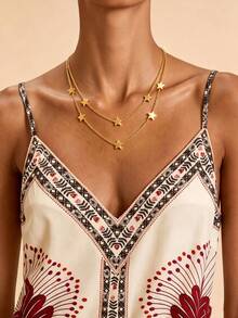 YUNCHUN 1pc Elegant Gold Stainless Steel Star Chain Necklace, Daily Commute, Holiday Outfit Layering Neck Accessory, Versatile Necklace - Gold - View 2