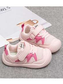 1 Pair Baby Breathable Mesh Hook & Loop First Walker Shoes, Anti-Collision Toe, Non-Slip Soft Sole, Unisex Casual Shoes, All Season - Pink - View 4