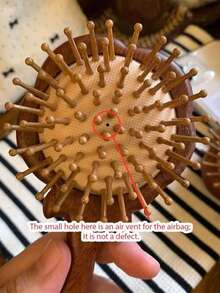 1pc Vintage Wooden Comb With 3D Carved Design + Handheld Makeup Mirror, Air Cushion Design, Comfortable Scalp Massage, Smooth Hair Styling, Dual Use For Home And Travel, Household Essential, Gift For Friends And Family - Brown - View 6
