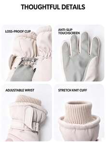 Ueasy 2pcs Unisex Winter Ski Gloves, Windproof Waterproof Touchscreen Warm Snowboard Gloves, Non-Slip Adjustable Cuff Fleece Lining Snow Gloves, Suitable For Cycling Running Outdoor Sports - Multicolor - View 6