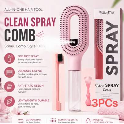 3PCS/Upgraded 2-In-1 Spray Cushion Hairbrush Set, Transparent Water Storage Design, Built-In Water Tank For Self-Refillable Liquid Spray; Soft Elastic Bristles Won't Damage Hair, Essential For Home Use, Suitable For Hairstylists Styling, Professional Hair Salon Tools.