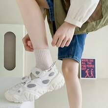 6/10 Pairs Women's New Coffee Color Series Multi-Function Solid Color Short Socks, Simple Comfortable Soft, Suitable For Student Style, Girl Forest Style, Sports Style, Elastic Waistband Anti-Slip Short Socks, Suitable For All Seasons Wear - Multicolor - View 3