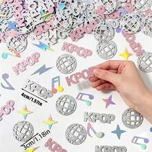 100pcs, Pink K-POP Music Theme Desktop Confetti, Rainbow Color Musical Notes, Silver Glitter Disco Ball, Silver Retro Disco Party Decoration Confetti, Suitable For Birthday, Music Festival, Bachelorette Party Decoration - Pink + Silver - View 4