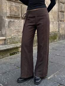 Women's Casual Straight Leg Side Tie Pants, Suitable For Daily Wear, Going Out And Dating - Coffee Brown - View 4