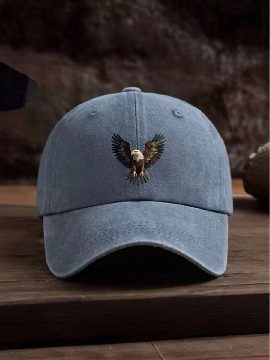 1pc Printed Baseball Cap With Flying Eagle Graphic, Suitable For Men's Outdoor Wear, Fashionable And Versatile, Hip-Hop Style, Design, Washable, With Distressed Effect - Multicolor - View 1