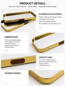 1pc Nordic Luxury Gold Mirror Glass Vanity Tray With HOME Detail, Perfume, Cosmetics, Skincare And Jewelry Decorative Storage Tray, Suitable For Bathroom, Bedroom And Dressing Table Decor - Rectangle - View 11