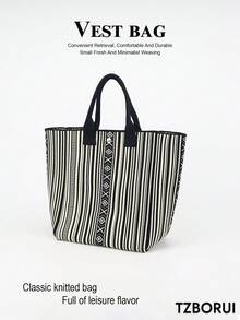 1pc Grey Large Capacity Lightweight Handbag Bucket Bag Tote, Suitable For Commuting, School, Travel, Portable And Easy To Match With Clothes, All Seasons - Grey - View 1
