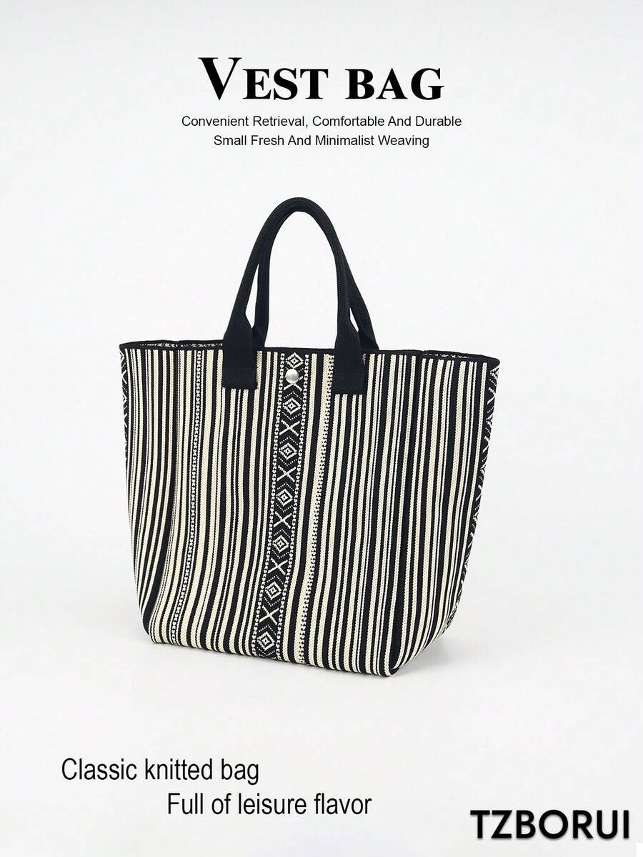 1pc Grey Large Capacity Lightweight Handbag Bucket Bag Tote, Suitable For Commuting, School, Travel, Portable And Easy To Match With Clothes, All Seasons - Grey - View 1