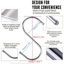 S Shaped Hooks, Rust‑Proof Stainless Steel Hanging Hooks, Multipurpose Utility S Hooks For Pots, Pans, Clothes, Bird Cages - A - View 3
