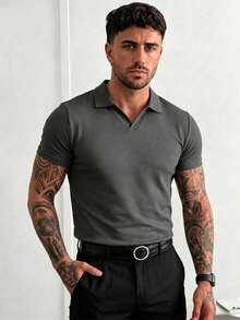 Men's Summer Thin Solid Color Short Sleeve Polo Shirt, Suitable For Summer Outdoor Activities - Dark Grey - View 8
