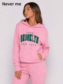Never me Women's Sports Sweatshirt BROOKLYN Print Pullover Sweatshirt, Long Sleeve Running & Commuting Top - Pink - View 1