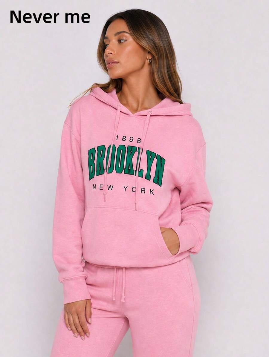 Never me Women's Sports Sweatshirt BROOKLYN Print Pullover Sweatshirt, Long Sleeve Running & Commuting Top - Pink - View 1