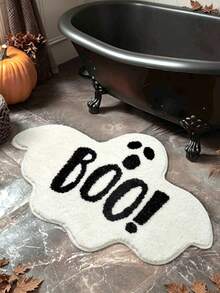 1pc Halloween "BOO!" Letter Ghost Shaped Rug, Suitable For Halloween Party Home Living Room, Study, Laundry Room, Bedroom Decoration, Horror Theme Event Setup, Day Of The Dead - One Size Fits All - View 6