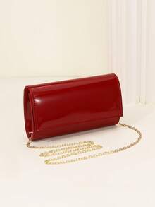 LJDCRFT Ladies' Evening Clutch Patent PU Clutch Bag, Magnetic Closure Chain Shoulder Bag Elegant And Fashionable For Daily Use, Party Girl Handbag - Burgundy - View 2