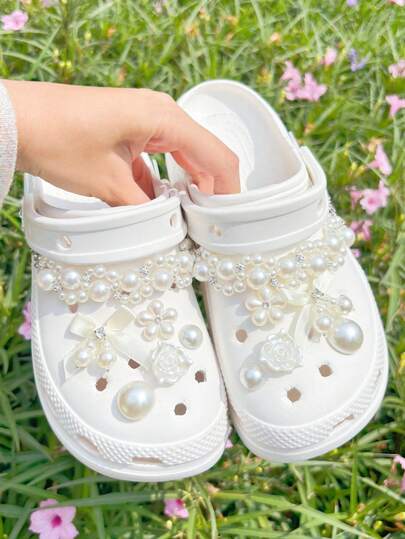 12pcs Beaded Chain Accessories, Bowknot, Floral DIY Shoe Decorations, Suitable For Perforated Sandals, Elegant And Fashionable, Gift For Girlfriend