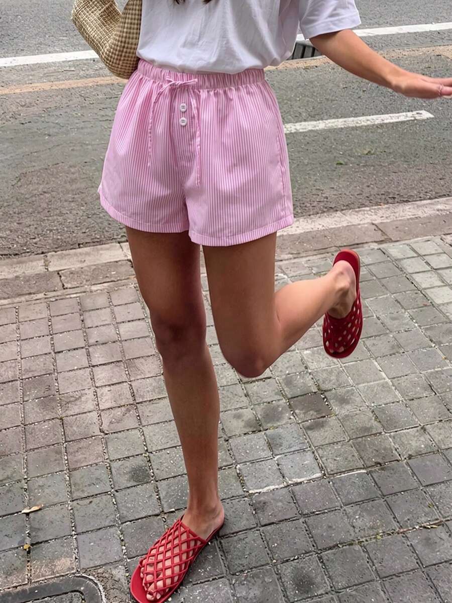 JustMiss Women's Short Woven A-Line Loose Casual Shorts, Korean Style, Spring/Summer - Pink - View 1