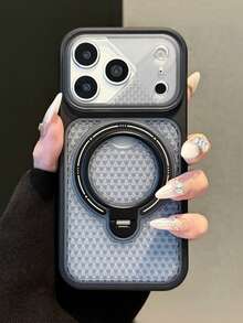 1 Peça Capa de Telefone com Anel Magnético Giratório 360°, Suporte, Furos Respiráveis para Dissipação de Calor e Resfriamento, Compatível com iPhone 18 Pro Max, 17, 16, 15, 14, 13 Pro Max, Carregamento Sem Fio de Corpo Inteiro - Preto - Visão 1