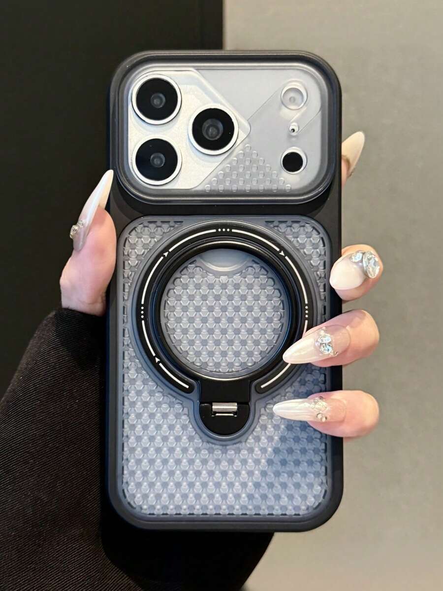 1 Peça Capa de Telefone com Anel Magnético Giratório 360°, Suporte, Furos Respiráveis para Dissipação de Calor e Resfriamento, Compatível com iPhone 18 Pro Max, 17, 16, 15, 14, 13 Pro Max, Carregamento Sem Fio de Corpo Inteiro - Preto - Visão 1