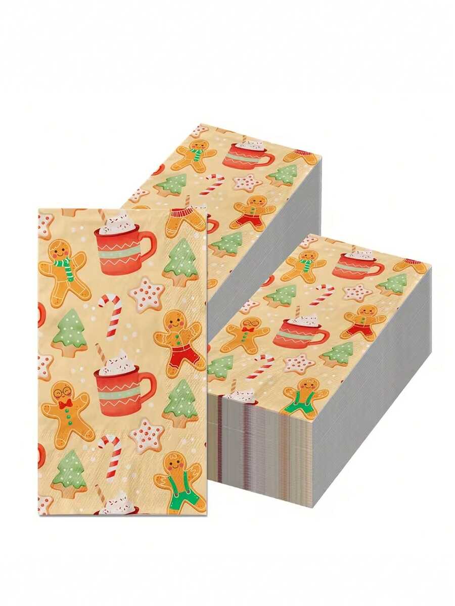 20pcs/1pc Christmas Gingerbread Man Pattern Napkins, Holiday Party Napkins, Printed With Cute Gingerbread Man, Christmas Tree And Candy Cane, Suitable For Christmas, Autumn Gatherings And Family Parties - One Size Fits All - View 1