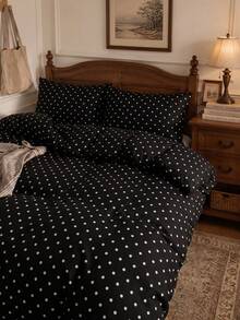 2/3-teiliges Bettbezug-Set mit schwarz-weißem Polka-Dot-Muster, ohne Bettdecke, ultraweich und atmungsaktiv für alle Jahreszeiten, 1 Bettbezug mit 1/2 Kissenbezügen, zweifarbig, maschinenwaschbar, Twin/Full/Queen/King-Größe, Schlafzimmer- und Studentenwohnheim-Bettwäsche zum Schulanfang - Schwarz - Übersicht 5