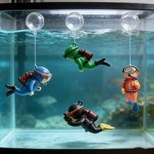 8pcs/Set Snorkeling Diver Aquarium Decoration Set, 4 Mini Diver Figurines With Floats And Ropes, Cartoon Diver Hanging Ornaments For Fish Tank Underwater Landscape Decor - Happy Aquarium - View 3