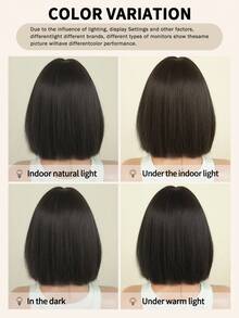 NAMM Wig Bob Pendek Lurus Cokelat Gelap 12 Inci Elegan dengan Poni, Wig Serat Sintetis Tahan Panas yang Lucu, Modis, dan Alami untuk Pemakaian Sehari-hari dan Pesta Wanita - Hitam Coklat - View 8