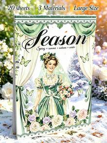 DanSoul 20Sheets Large Size Seasonal Theme Sticker Book For Adult, Pre-Cut Waterproof Three Materials Matte PET Washi Journaling Supplies, Spring Summer Autumn Winter Stickers Aesthetic For Scrapbook DIY Arts And Crafts Planner Back To School - Journaling Stickers - View 2