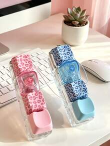1PC/Random Color In Stock 4-Key Macaron High Transparency Linear Mechanical Keyboard Square Keychain Finger Press Stress Relief Toy Leopard Print Great Tactile Feel Miniature Things Car Accessory Decor Keychain Key Chain Keyboard Fidget Fidget Toys - Yellow - View 5