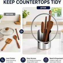 2-In-1 Kitchen Storage Rack, Stainless Steel Cookware Organizer And Pot Lid Holder, Multi-Functional Countertop Organizer For Ladles, Cutting Boards And Pot Lids - Multicolor - View 5