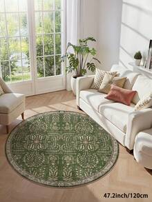 1pc Green Vintage Round Living Room Rug, Suitable For Kitchen, Dining Room, Bedroom, Room Holiday Decor, Indoor/Outdoor, Office, Lobby, Anti-Slip Doormat, Bathroom Rug, Hallway, Study Gaming Area Rug - Olive Green - View 13